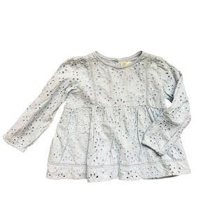 Zara Baby Girls Light Blue Eyelet Embroidered Tunic Top Sz 3/4 Boho Beachy